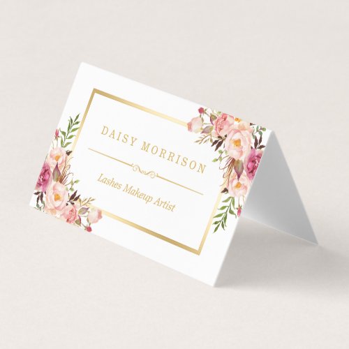 Elegant Floral Gold Lash Salon Aftercare Business Card