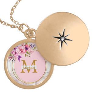Elegant Floral Gold Monogram   Name & Initial Plated Necklace