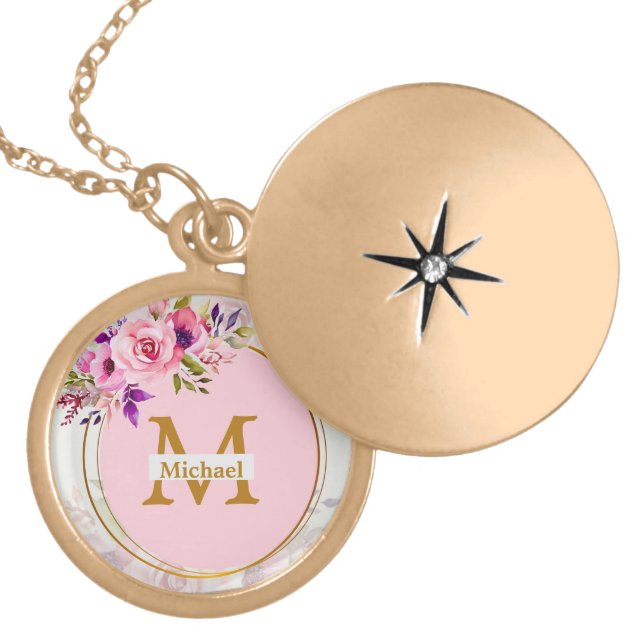 Elegant Floral Gold Monogram | Name & Initial Plated Necklace (Front)