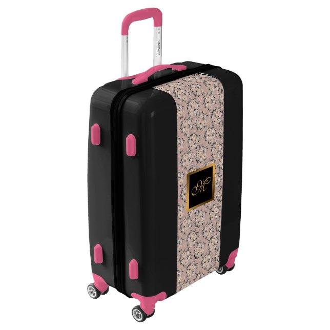 Elegant Floral Gold Monogrammed Luggage (Rotated Left)