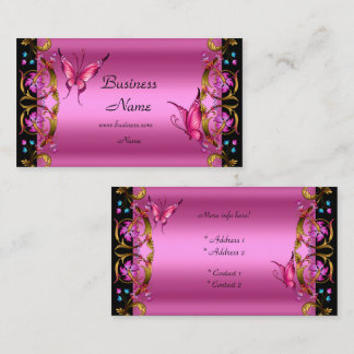 Elegant Floral Gold Pink Black Butterfly Business Card