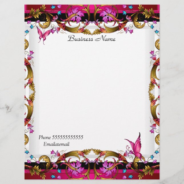 Elegant Floral Gold Pink Black Butterfly Flyer (Front)