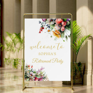 Elegant Floral Gold Retirement Party Welcome Foam Board