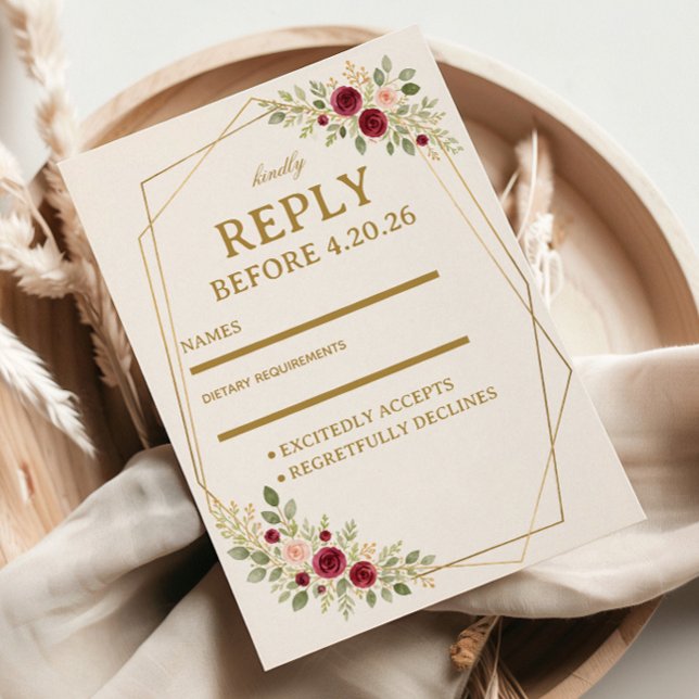 Elegant Floral Gold RSVP Card (Creator Uploaded)
