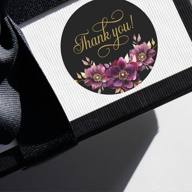 Elegant Floral Gold Script Thank you Sticker (Creator Uploaded)
