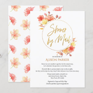 Elegant Floral Gold Script Watercolor Baby Shower Invitation
