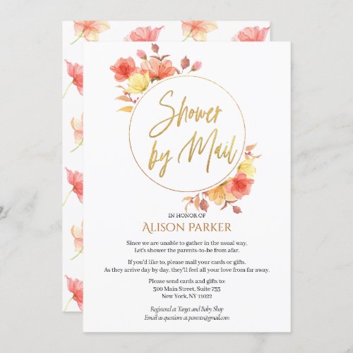 Elegant Floral Gold Script Watercolor Baby Shower Invitation