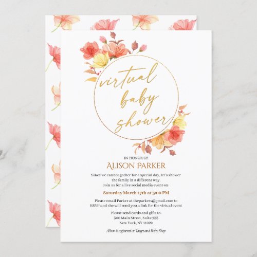 Elegant Floral Gold Script Watercolor Virtual Invitation