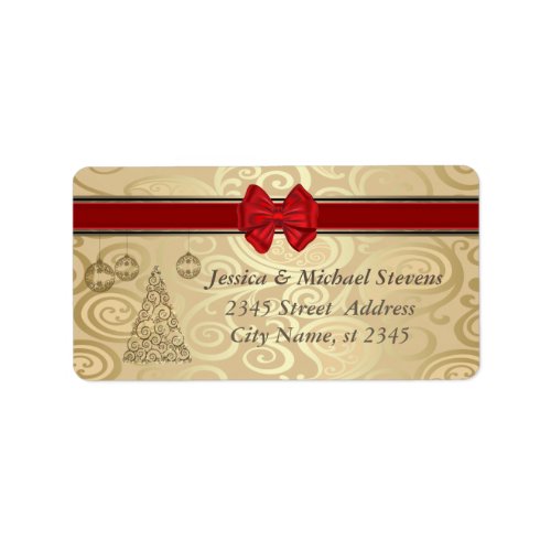 Elegant floral gold trendy holiday Christmas tree Label