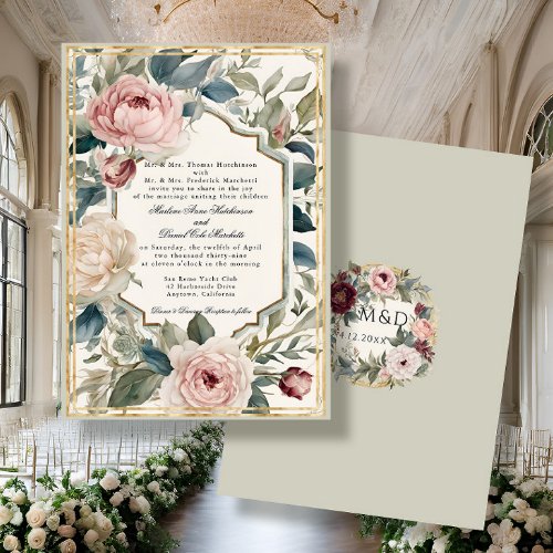 Elegant Floral Gold Vintage French Classic Wedding Invitation