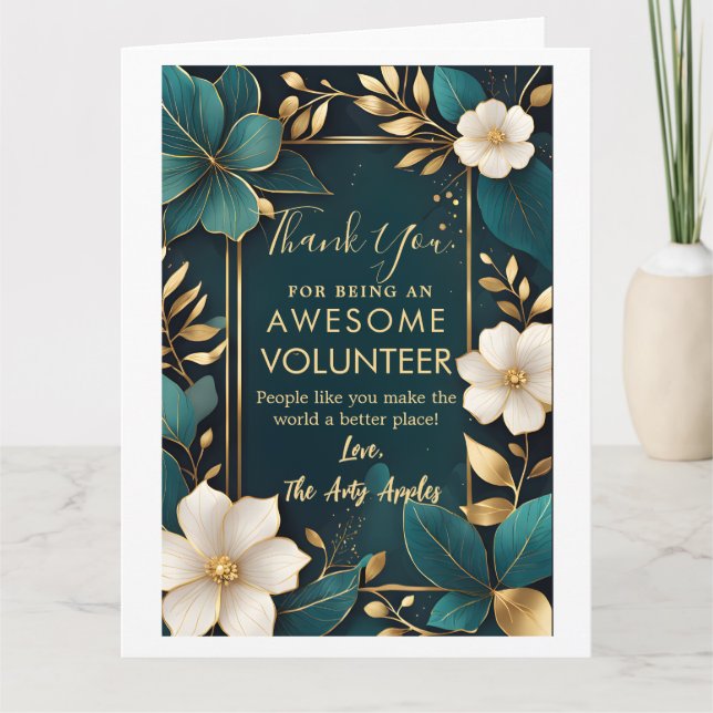 Elegant floral gold volunteer appreciation week  card (Front)