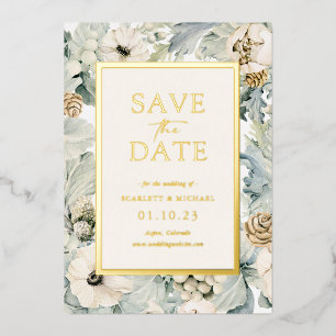 Elegant Floral Gold Wedding Foil Invitation