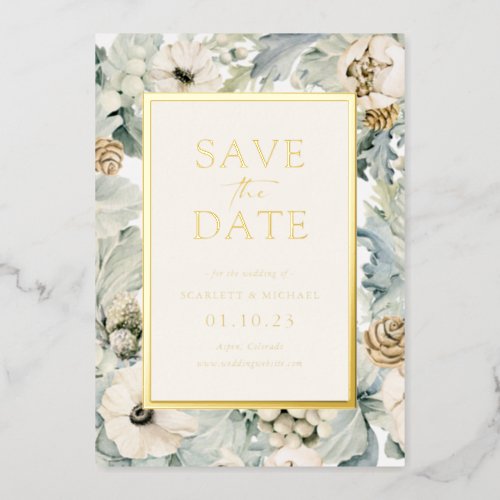 Elegant Floral Gold Wedding Foil Invitation