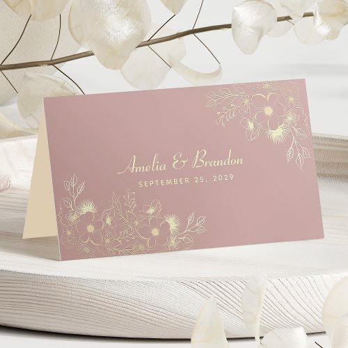 Elegant Floral Gold Wedding Place Card