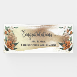 Elegant Floral Gold White Congratulations Wedding Banner