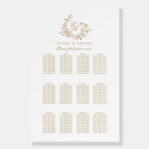 Elegant Floral Gold White Wedding Seating Chart