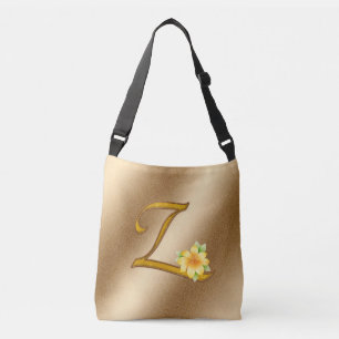 Elegant Floral Gold Z Crossbody Bag