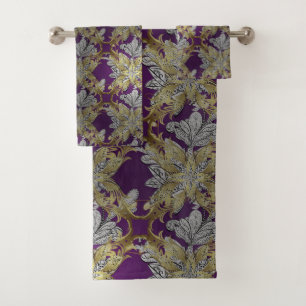 Elegant Floral Golden elemenT Lilac Background Bath Towel Set