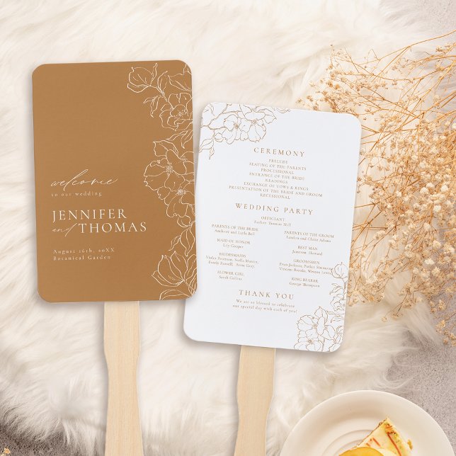 Elegant floral golden fall wedding program hand fan (Elegant floral golden fall wedding program hand fan)