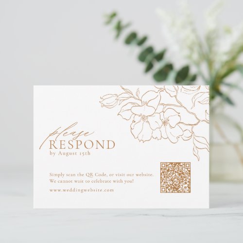 Elegant floral golden fall wedding QR code  RSVP Card