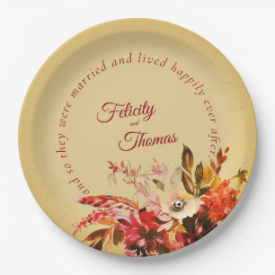 Elegant Floral Golden Happily Ever After Wedding Paper Plates