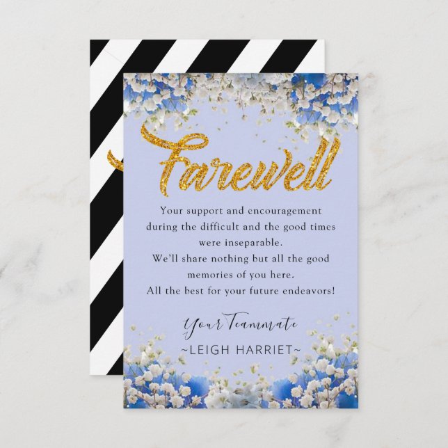 Elegant Floral Goodbye coworker farewell card (Front/Back)