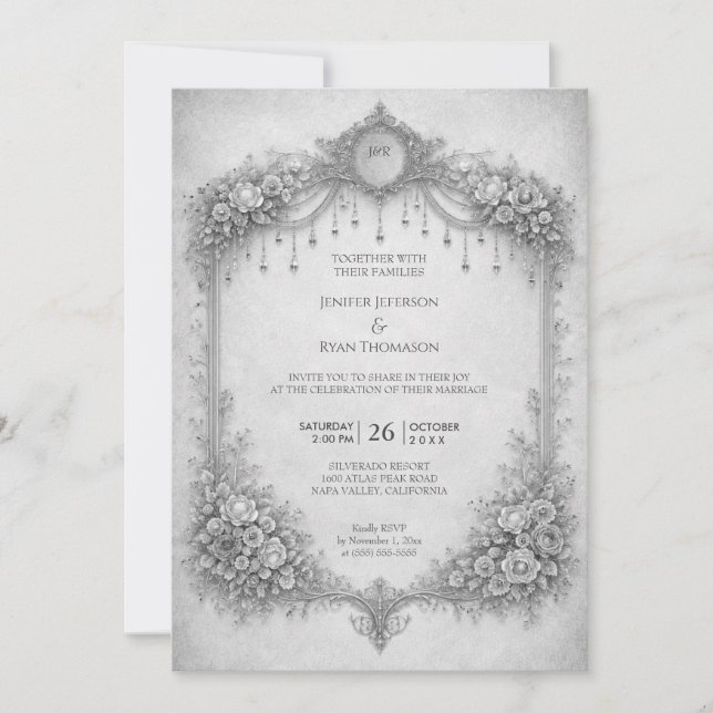 Elegant floral gothic halloween wedding Invitation (Front)