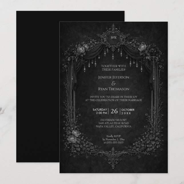 Elegant floral gothic halloween wedding Invitation (Front/Back)