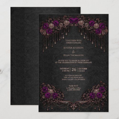 Elegant floral gothic halloween wedding Invitation