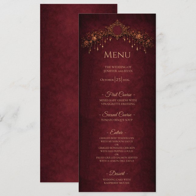 Elegant floral Gothic Halloween Wedding Menu (Front/Back)