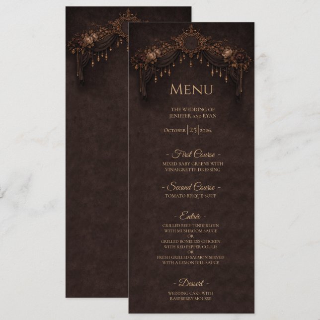 Elegant floral Gothic Halloween Wedding Menu (Front/Back)