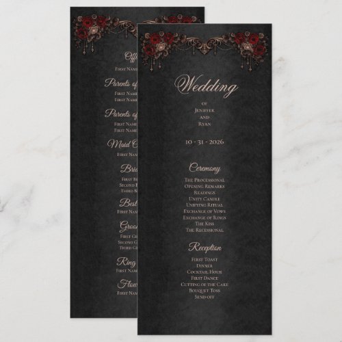 Elegant floral Gothic Halloween Wedding Program