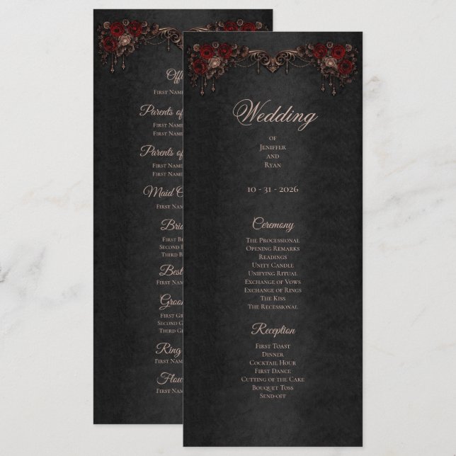 Elegant floral Gothic Halloween Wedding Program (Front/Back)