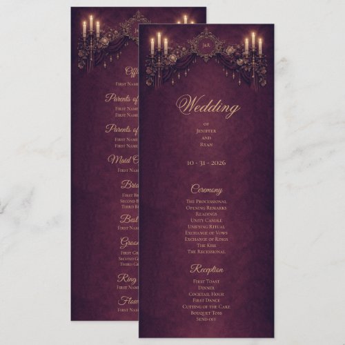 Elegant floral Gothic Halloween Wedding Program