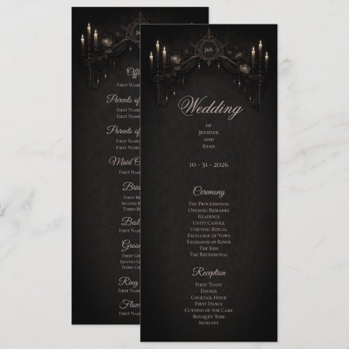 Elegant floral Gothic Halloween Wedding Program