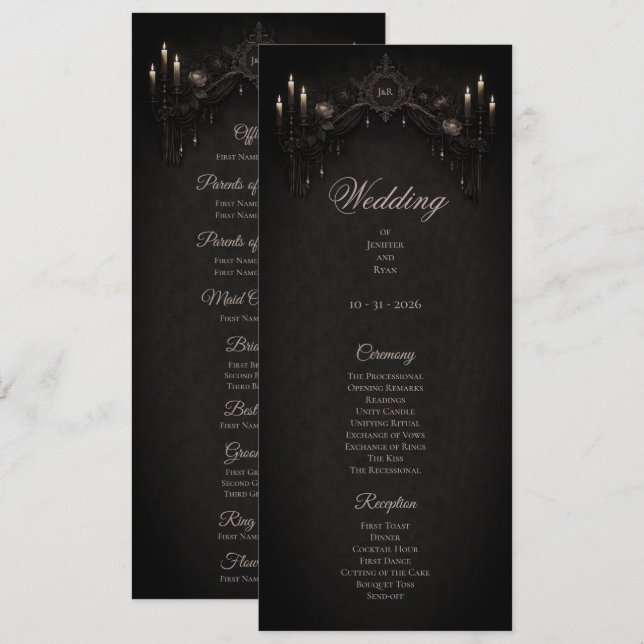 Elegant floral Gothic Halloween Wedding Program (Front/Back)