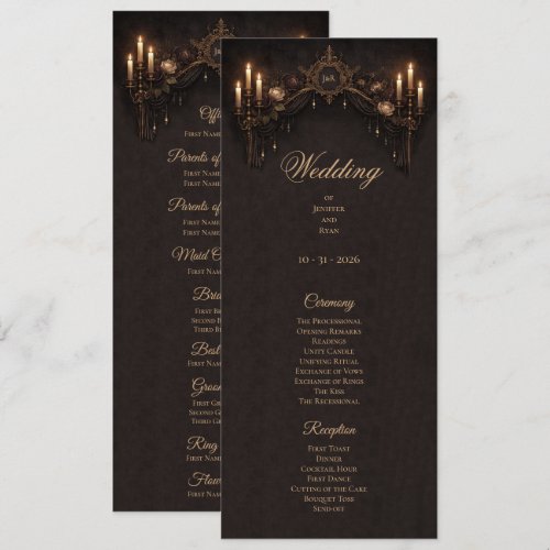 Elegant floral Gothic Halloween Wedding Program