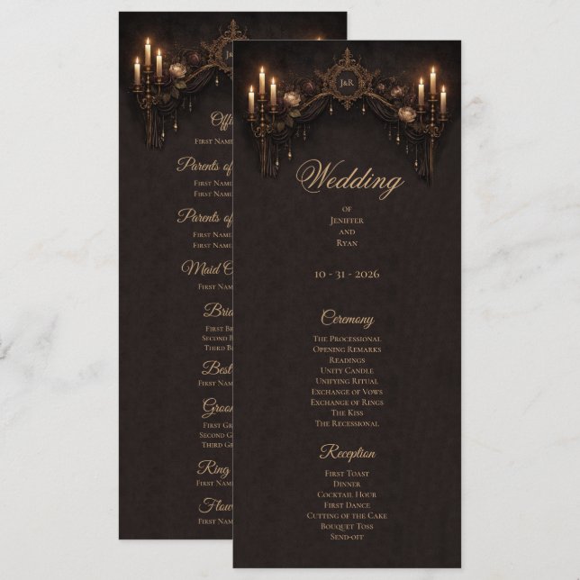 Elegant floral Gothic Halloween Wedding Program (Front/Back)