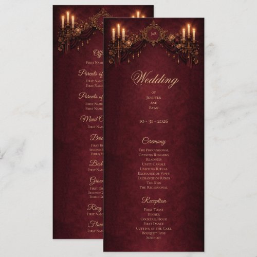 Elegant floral Gothic Halloween Wedding Program