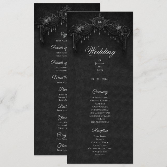 Elegant floral Gothic Halloween Wedding Program (Front/Back)