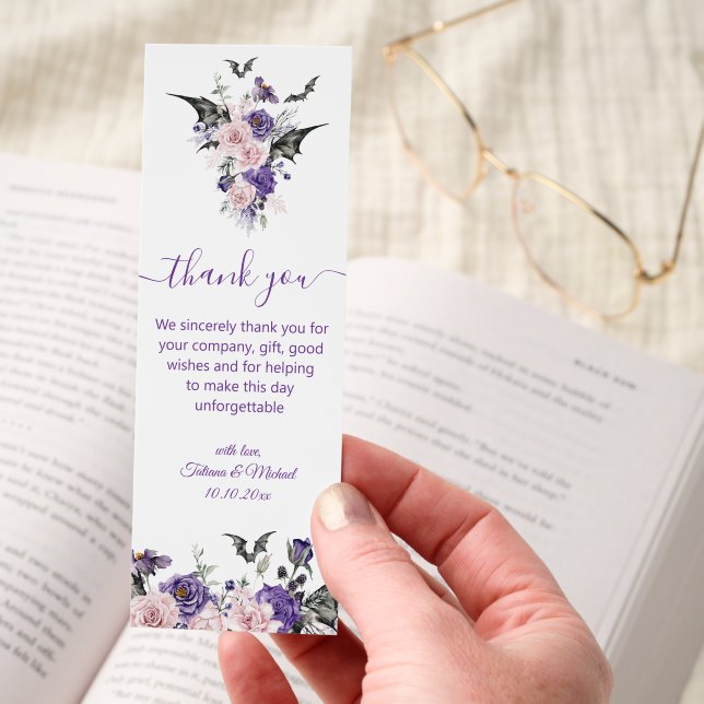 elegant floral gothic romantic thank you wedding bookmarks (Hand)