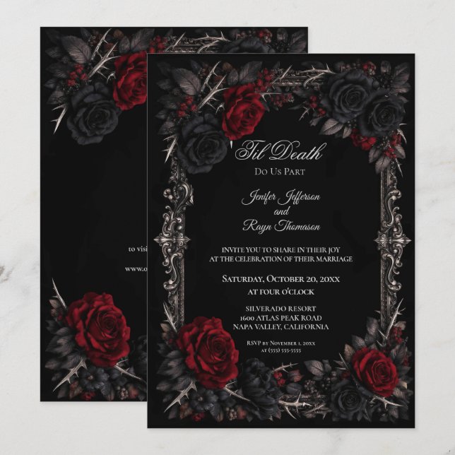 Elegant Floral Gothic wedding invitation (Front/Back)