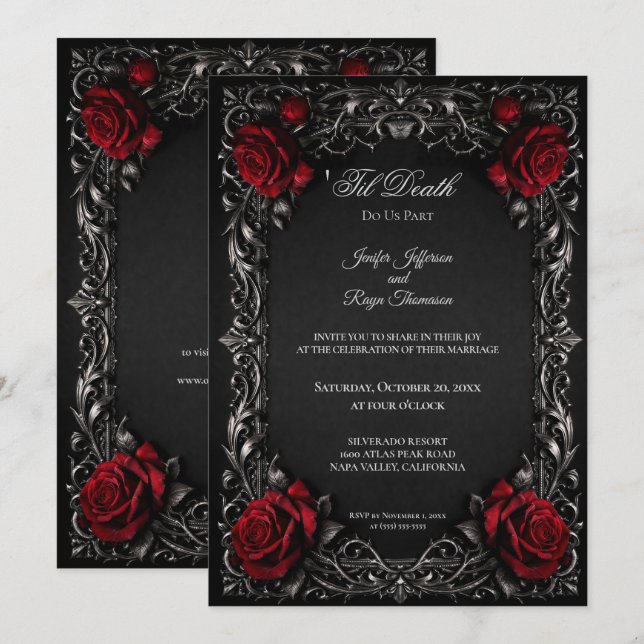Elegant Floral Gothic wedding invitation (Front/Back)