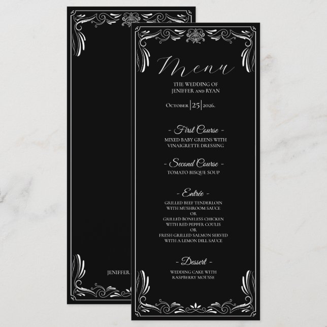 Elegant floral Gothic Wedding Menu (Front/Back)