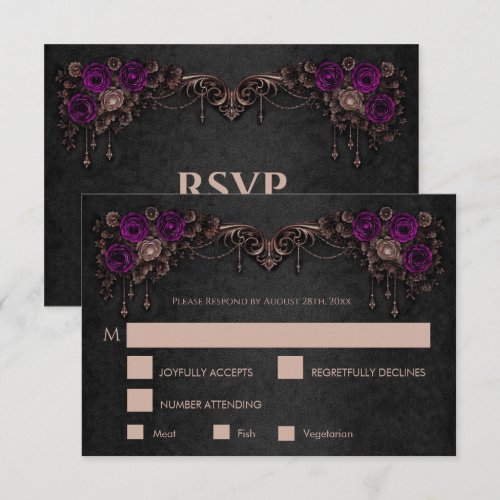 Elegant floral gothic Wedding RSVP Card
