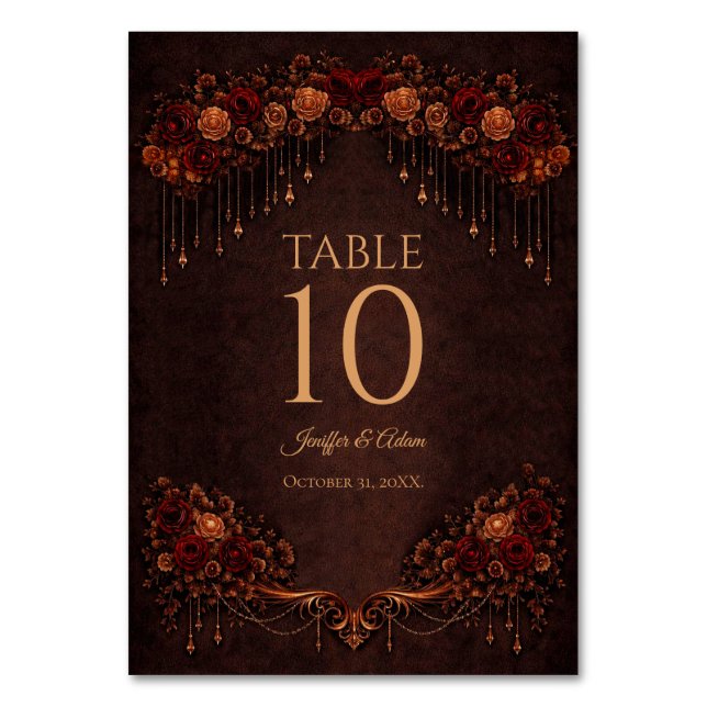 Elegant floral Gothic Wedding Table number (Front)