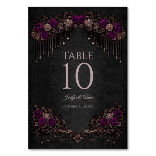 Elegant floral Gothic Wedding Table number