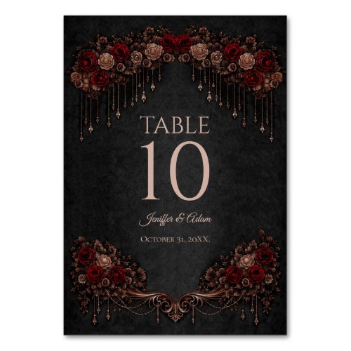 Elegant floral Gothic Wedding Table number