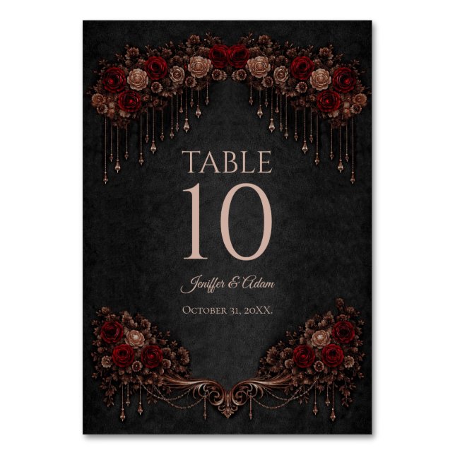 Elegant floral Gothic Wedding Table number (Front)