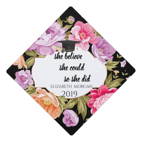 Elegant Floral Graduate Cap _ Motivational Message